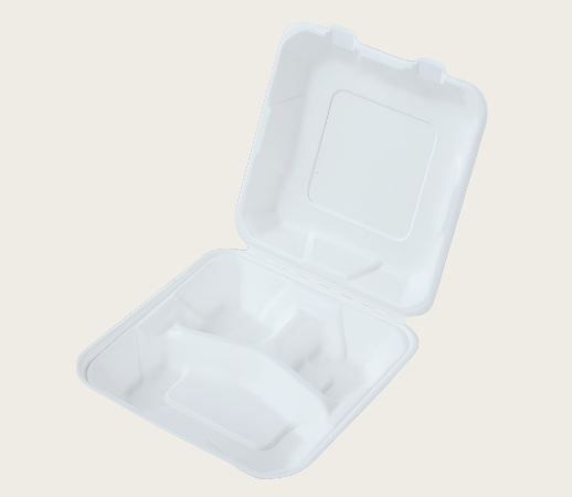 9" 3-Compartment Sugarcane Clamshell (235*230*80mm) / 200pcs