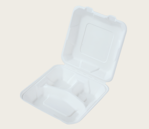 8" 3-Compartment Sugarcane Clamshell (220*200*77mm) / 200pcs